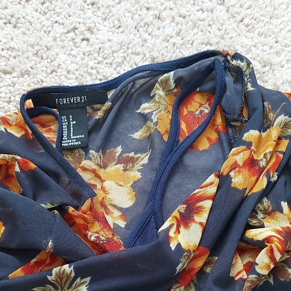 Mesh Orange Floral Long Sleeve Dress - Picture 10 of 10